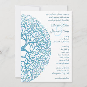 Aqua Circle of Love Tree Wedding Invitation