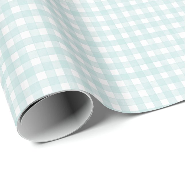 Aqua Classic Gingham Wrapping Paper (Roll Corner)