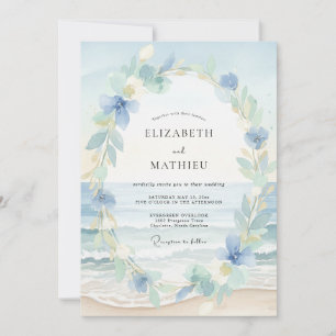 Aqua Coastal Wreath Wedding Invitation