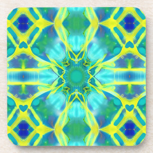 Aqua, Cobalt Blue and Yellow Tie Dye Pattern  Coaster