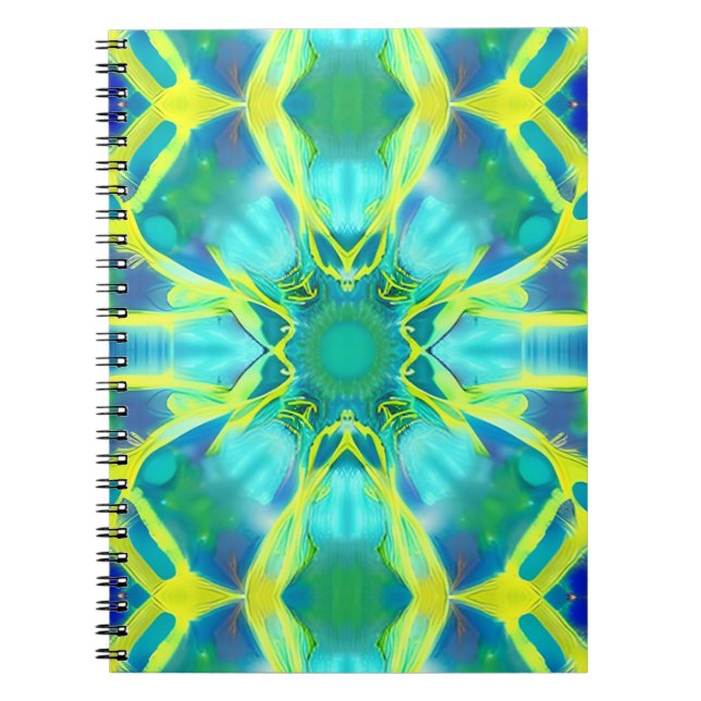 Aqua, Cobalt Blue and Yellow Tie Dye Pattern  Notebook (Front)