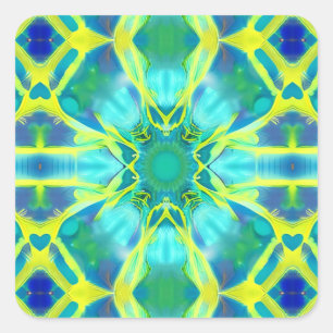 Aqua, Cobalt Blue and Yellow Tie Dye Pattern Square Sticker