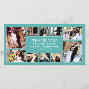 AQUA COLLAGE WEDDING THANK YOU CARD