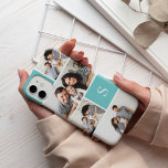Aqua Colorblock Photo Collage & Monogram Case-Mate iPhone 14 Case<br><div class="desc">Chic photo collage phone case features five of your favourite photos in a gridded layout with contrasting turquoise aqua squares. Personalise with your single initial monogram in classic white lettering.</div>