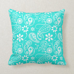 Aqua Colour Paisley; Floral Cushion