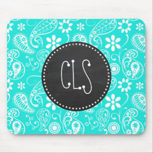 Aqua Colour Paisley; Floral; Retro Chalkboard Mouse Mat