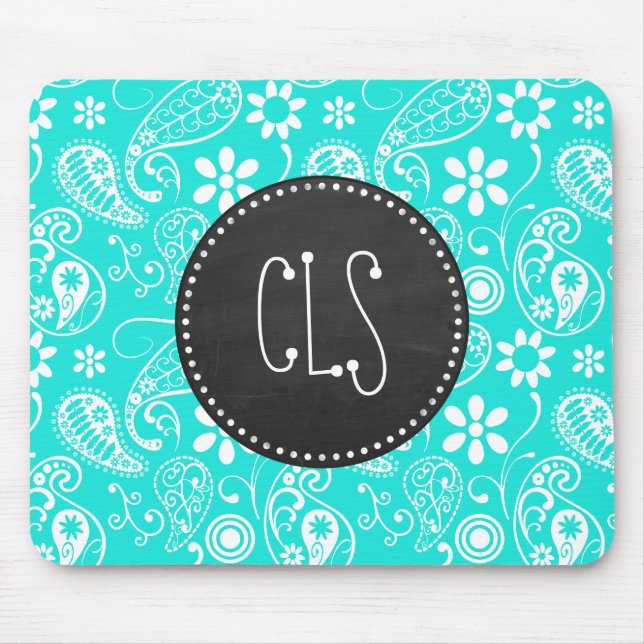 Aqua Colour Paisley; Floral; Retro Chalkboard Mouse Mat (Front)