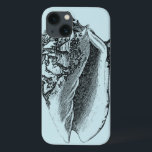 Aqua Conch Shell iPhone 13 Case<br><div class="desc">In this vivid image, you can see in black and white most natural and unique style of the Conch shell up close. This unique type of art has black shading to accent the rough edges of this sea shell. Get this conch shell with an aqua background on your product today....</div>
