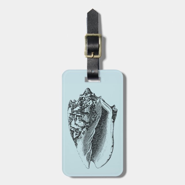 Aqua Conch Shell Luggage Tag (Front Vertical)