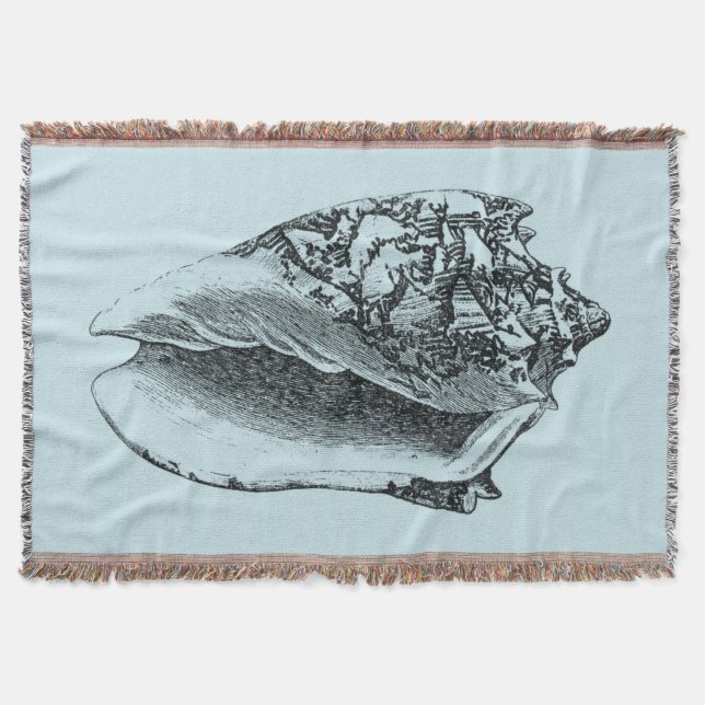 Aqua Conch Shell Throw Blanket (Front)