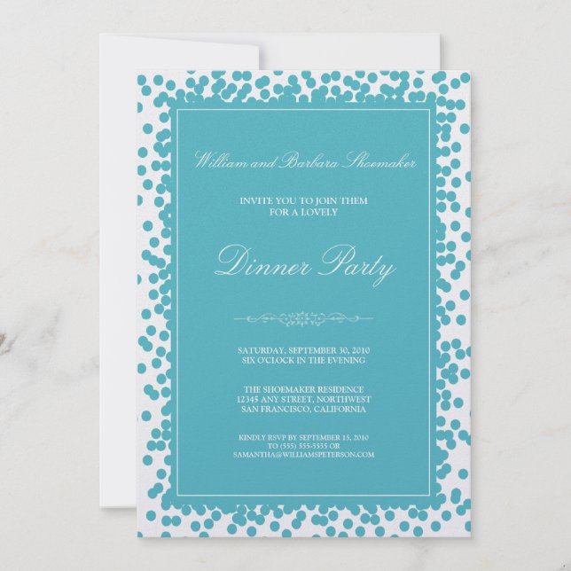 Aqua Confetti Dinner Party Invitation (Front)