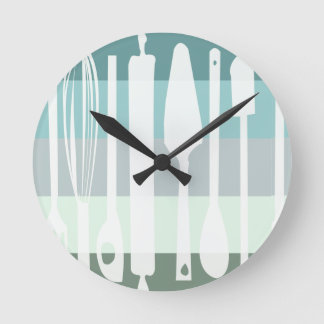 Aqua Cooking Chef's Kitchen Utensil Restaurant Round Clock