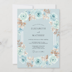 Aqua Copper Rose Wedding Invitation