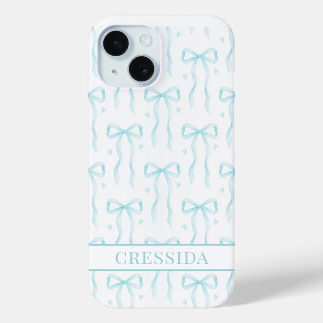Aqua Coquette Bows Monogrammed Case-Mate iPhone Case (Back)