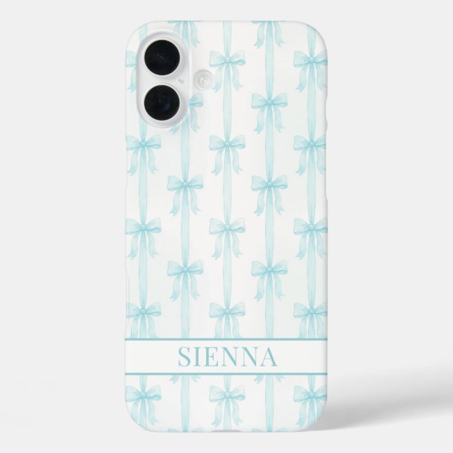 Aqua Coquette Bows Striped Monogrammed Case-Mate iPhone Case (Back)