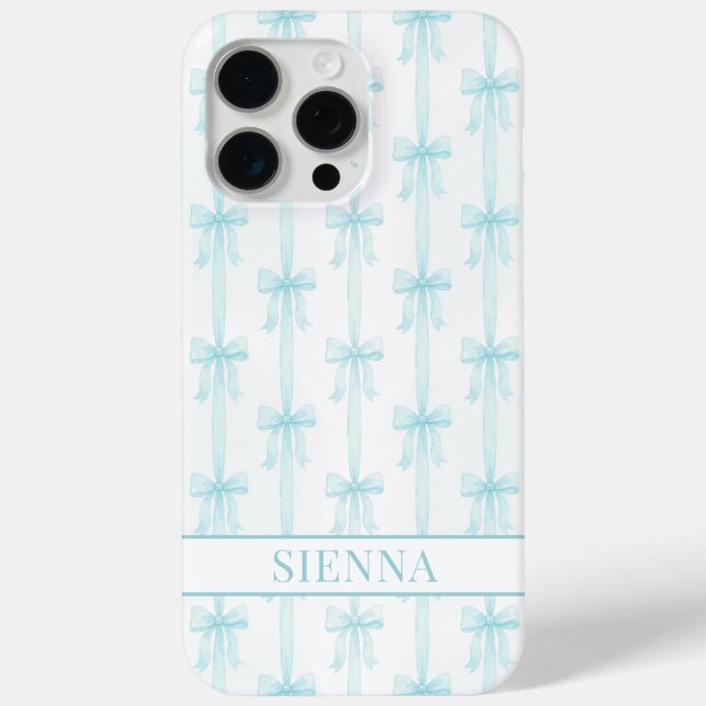 Aqua Coquette Bows Striped Monogrammed Case-Mate iPhone Case (Back)