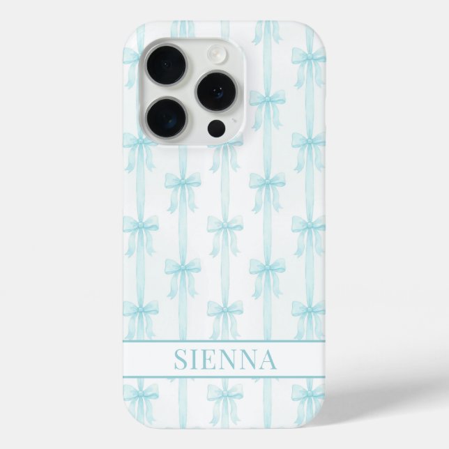 Aqua Coquette Bows Striped Monogrammed Case-Mate iPhone Case (Back)