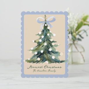 Aqua Coquette Ornate Rococo Bow Christmas tree Holiday Card