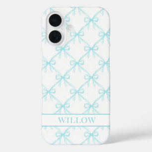 Aqua Coquette Watercolor Bows iPhone 16 Case