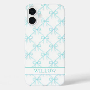 Aqua Coquette Watercolor Bows iPhone 16 Plus Case