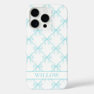 Aqua Coquette Watercolor Bows iPhone 16 Pro Case