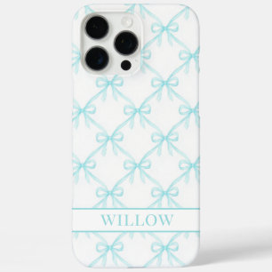 Aqua Coquette Watercolor Bows iPhone 16 Pro Max Case