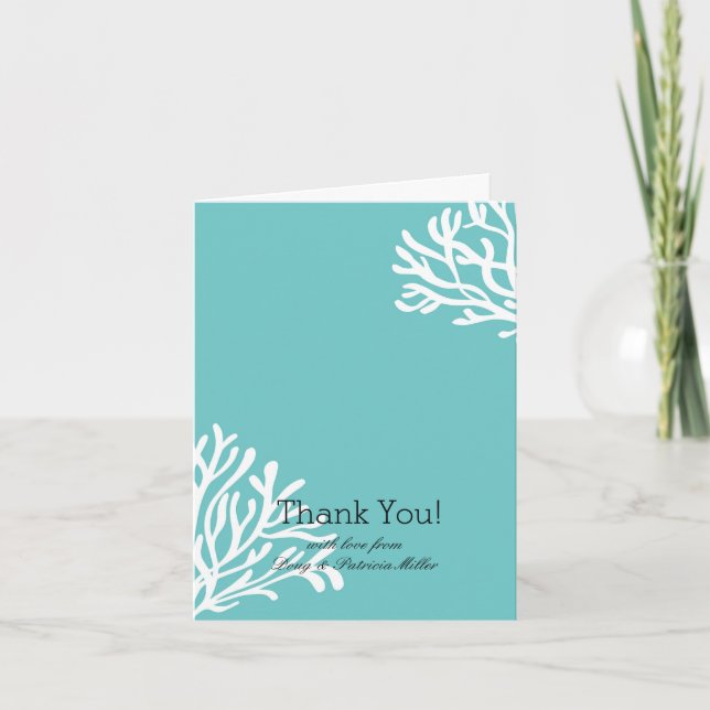 Aqua Coral Beach Thank You Card (Front)
