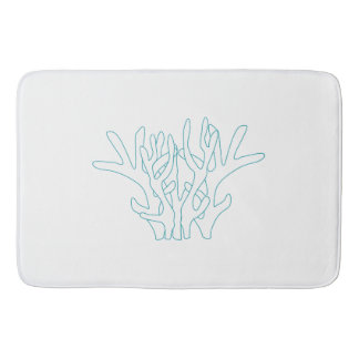 Aqua Coral Branch White Bath Mat