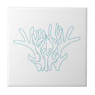 Aqua Coral Branch White Tile
