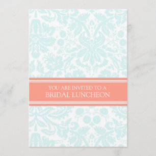 Aqua Coral Damask Bridal Lunch Invitation