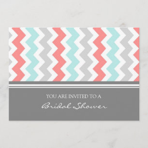 Aqua Coral Grey Chevron Bridal Shower Invitation