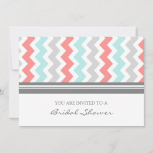 Aqua Coral Grey Chevron Bridal Shower Invitation