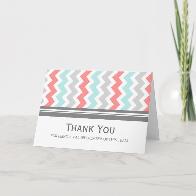 Aqua Coral Grey Chevron Employee Appreciation Card (Front)