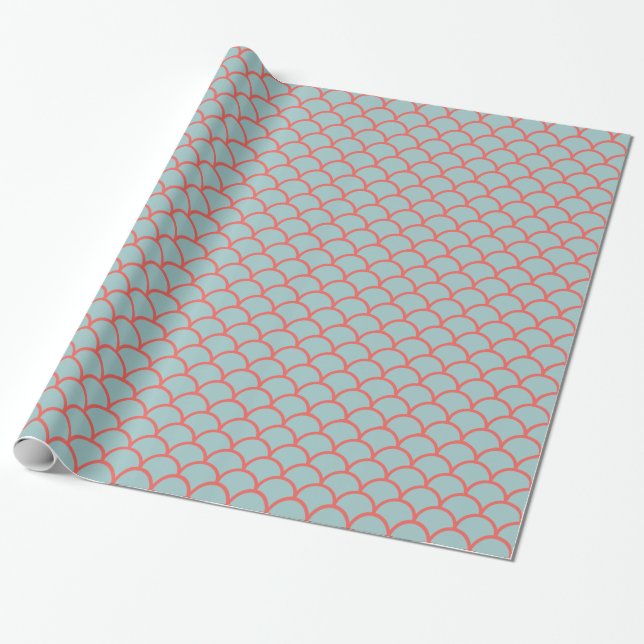 Aqua & Coral Holiday Gift Wrapping Paper (Unrolled)