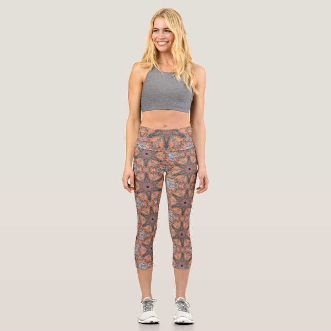 Aqua coral kaleidoscope01 capri leggings (Front)