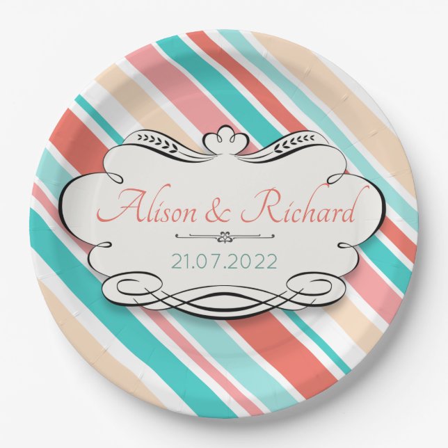 Aqua & Coral Paper Plate (Front)