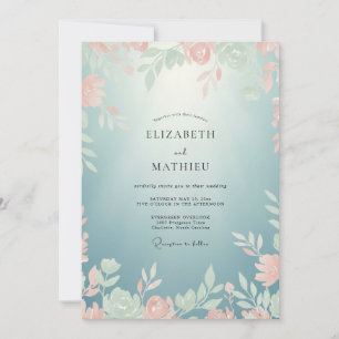 Aqua Coral Vine Wedding Invitation