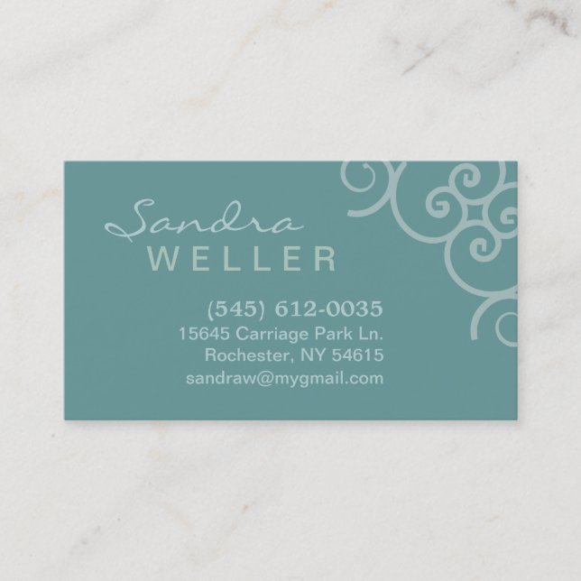 Aqua Corner Swirl Design - Personal Business Card (Front)