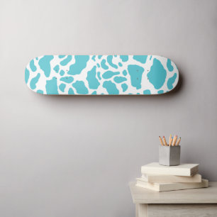 Aqua Cow Spots Animal Print Pattern Skateboard