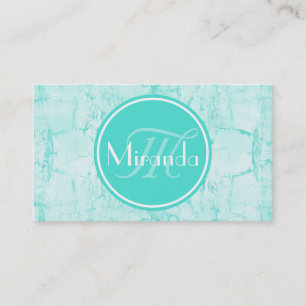 Aqua Cracked Paint Monogram Business Card