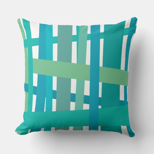 AQUA CRAZY LINES DESIGN Retro Throw Pillow (Front)