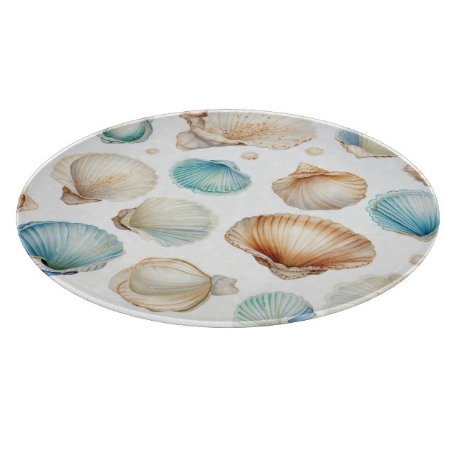 Aqua Cream Beach Shells Bridal Shower Cutting Board (Corner)