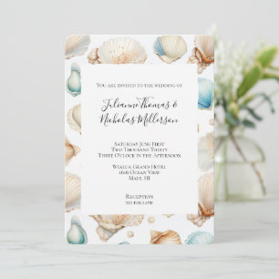 Aqua Cream Beach Shells Wedding Invitation