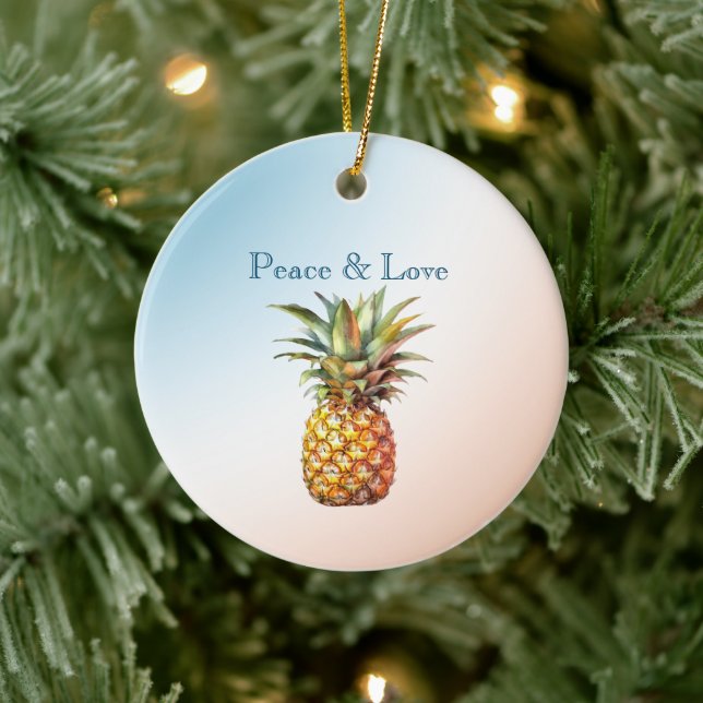 Aqua Cream Happy Tropical Pineapple Ceramic Tree Decoration (Tree)