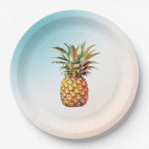 Aqua Cream Happy Tropical Pineapple Paper Plate