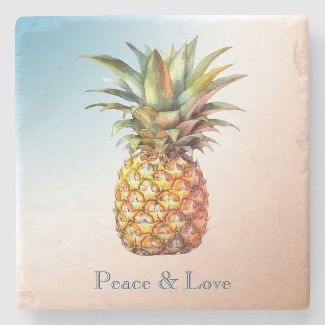 Aqua Cream Happy Tropical Pineapple Stone Coaster (Front)