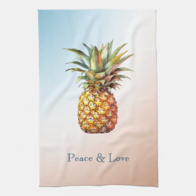 Aqua Cream Happy Tropical Pineapple Tea Towel (Vertical)