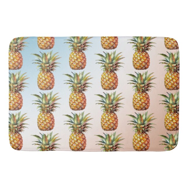 Aqua Cream Happy Tropical Pineapples Bath Mat (Front)