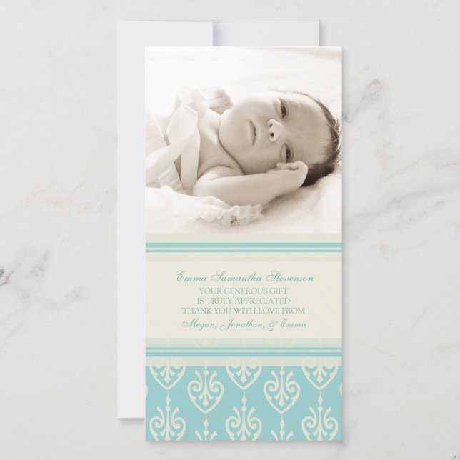 Aqua Cream Thank You Baby Shower Photo Cards (Front)