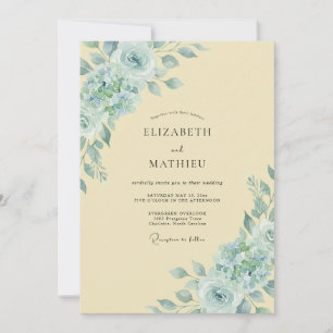 Aqua Cream Watercolor Wedding Invitation